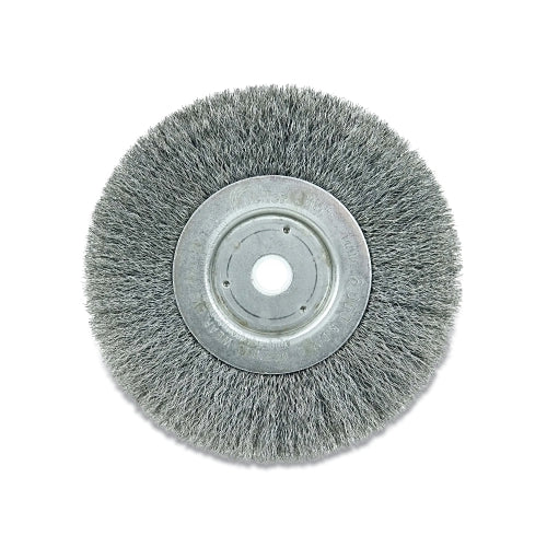Weiler Narrow Face Crimped Wire Wheel, 6 Inches Dia X 3/4 Inches W Face, 0.006 Inches Steel Wire, 6000 Rpm - 1 per EA - 01035