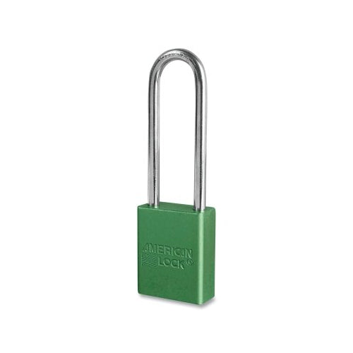American Lock Anodized Aluminum Safety Padlock, 1/4 Inches Dia, 3 Inches L, 25/32 Inches W, Green, Keyed Alike - 6 per BX - A1107KAGRN