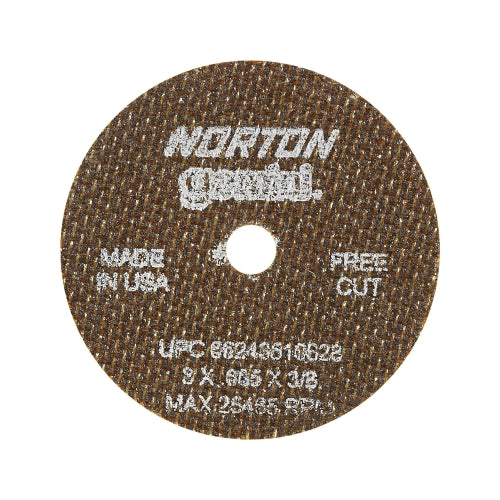 Norton Gemini Type 1 Reinforced Cut-Off Wheel, 3 Inches Dia, 0.035 Inches Thick, 3/8 Arbor, 60 Grit, Aluminum Oxide - 25 per CTN - 66243510628