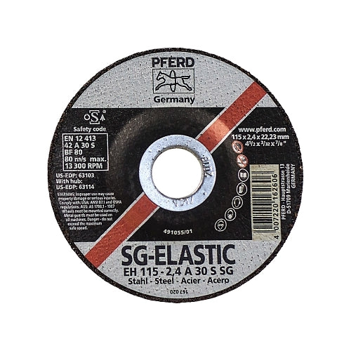 Pferd Type 27 Premium Performance Sg Depressed Center Cut-Off Wheel, 4-1/2 Inches Dia, 3/32 Inches Thick, 7/8 Inches Arbor, 46 Grit - 25 per BX - 63103