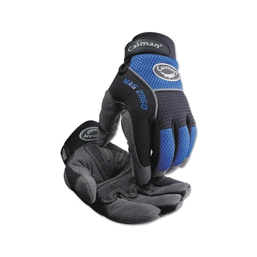 Caiman 2950 Synthetic Leather Padded Palm Grip Mechanics Gloves, 2X-Large, Black/Blue/Gray - 1 per PR - 2950XXL