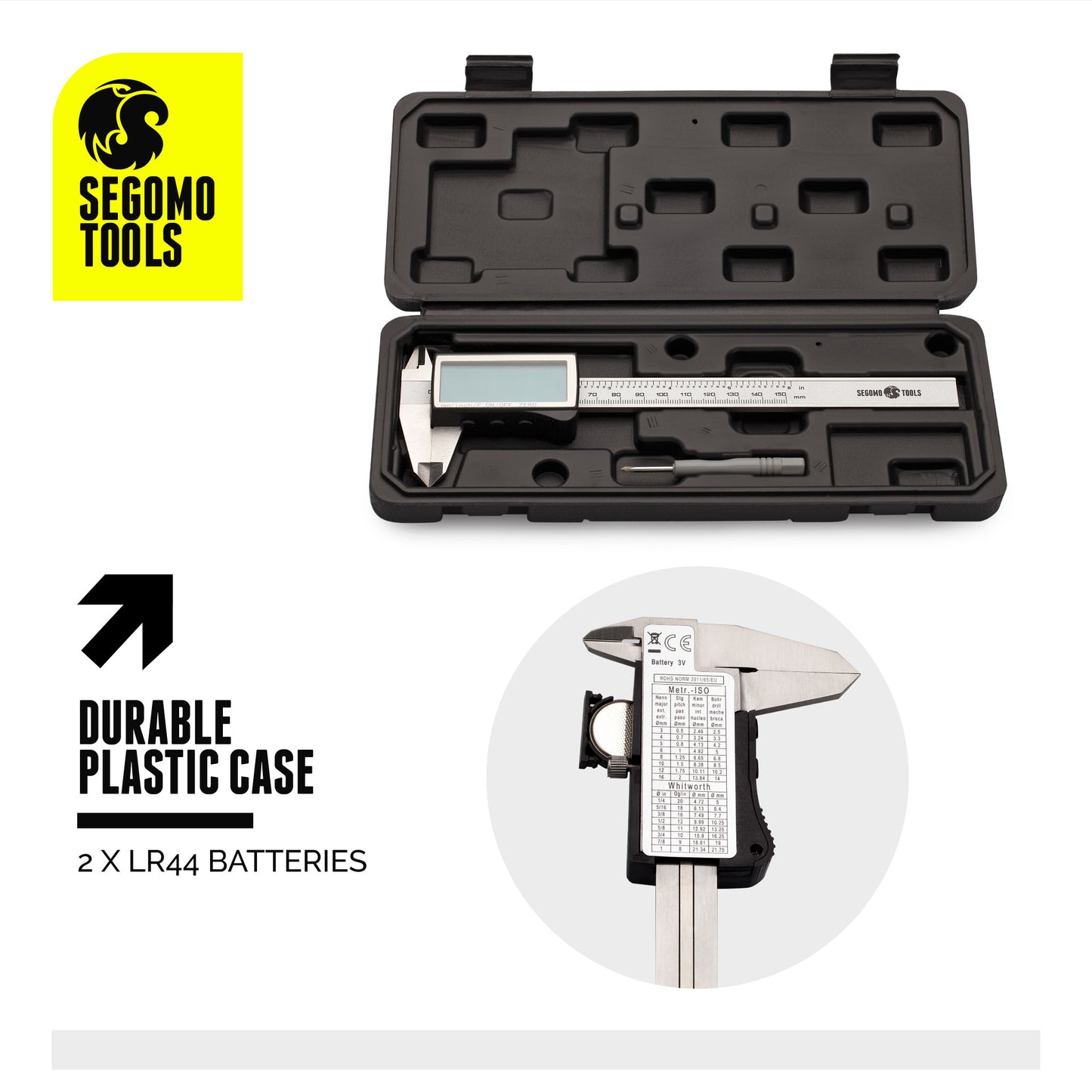 Segomo Tools Calibradores digitales electrónicos de 6 pulgadas: conversión de pulgadas, fracciones, milímetros - DIGICAL6