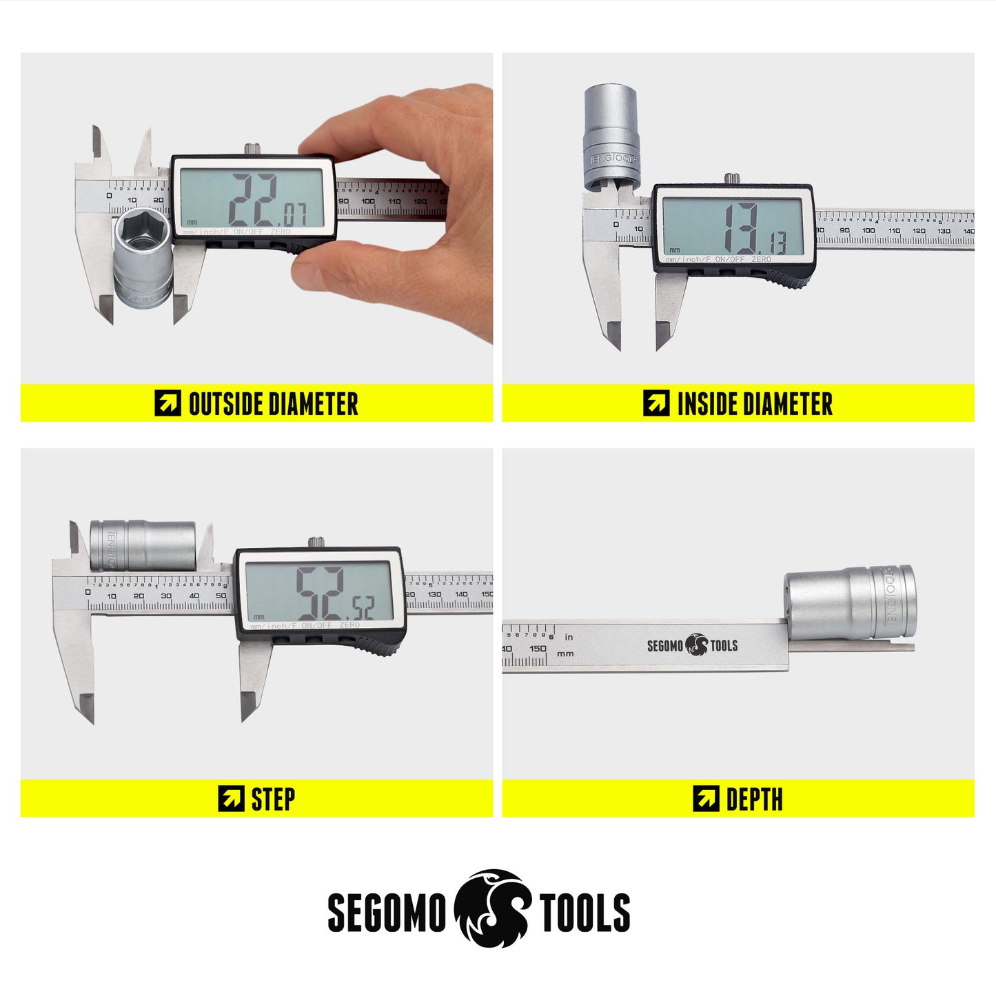 Segomo Tools Pieds à coulisse numériques électroniques de 6 pouces : conversion en pouces, fractions et millimètres - DIGICAL6 