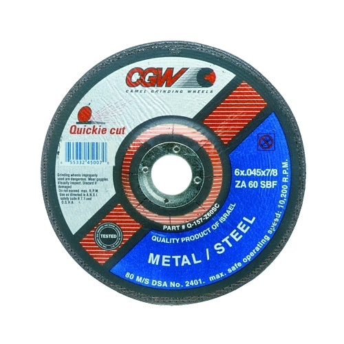 Cgw Abrasives Quickie Cut Extra Thin Type 27 Cut-Off Wheel, 6 Inches Dia, 7/8 Inches Arbor, 60 Grit - 25 per BOX - 45007
