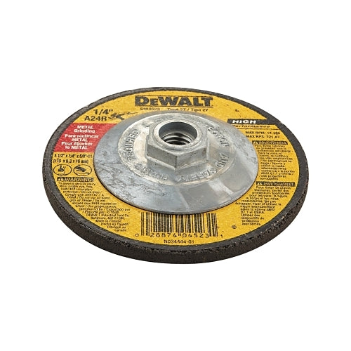 Dewalt Type 27 Hp Metal Grinding Wheel, 4-1/2 Inches Dia, 5/8 Inches To 11, 13300 Rpm, 24 Grit - 10 per PK - DW4523