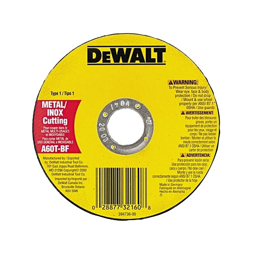 Dewalt Type 1 Thin Metal Cutting Wheel, 4-1/2 Inches Dia, 0.045 Inches Thick, 7/8 Inches Arbor, A60T Grit - 25 per BOX - DW8062