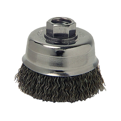 Weiler Crimped Wire Cup Brush, 3 Inches Dia, 5/8-11 Unc Arbor, 0.014 Inches Steel Wire - 1 per EA - 13245