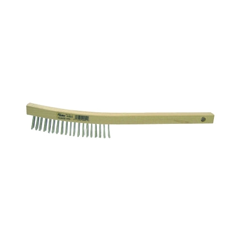 Weiler Curved Handle Scratch Brush, 14 In, 3 X 19 Rows, Stainless Steel Wire, Wood Handle - 1 per EA - 44054