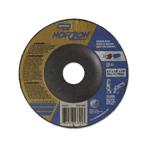 Norton Type 27 Norzon Plus Depressed Center Wheel, 4 1/2Inches Dia, 1/8Inches Thick, 7/8Inches Arbor - 25 per BX - 66252843324