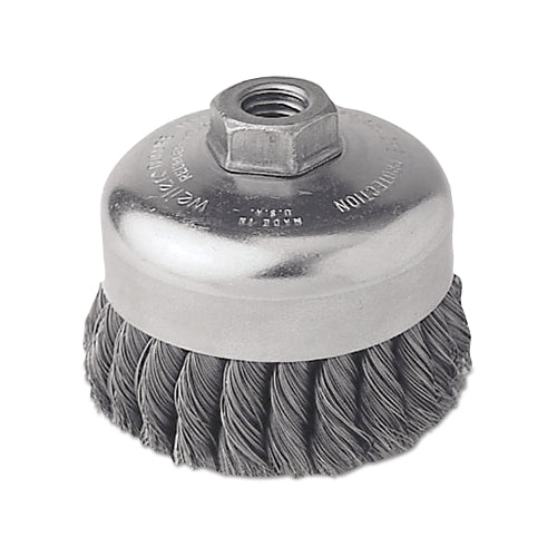 Weiler Single Row Heavy-Duty Knot Wire Cup Brush, 4 Inches Dia, 5/8-11 Unc, 0.014 Steel Wire - 1 per EA - 12306