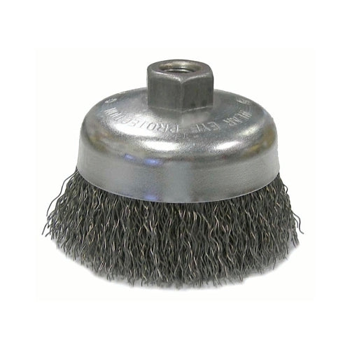 Weiler Vortec Pro Crimped Wire Cup Brush, 4Inches Dia, 5/8-11, 0.02Inches Carbon Steel, Display - 1 per EA - 36036