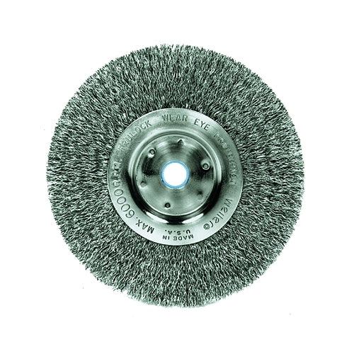 Weiler Narrow Face Crimped Wire Wheel, 6 Inches Dia X 3/4 Inches W Face, 0.014 Inches Steel Wire, 6000 Rpm - 1 per EA - 01075