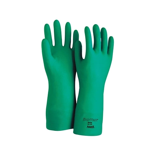 Alphatec Solvex 37-175 Nitrile Gloves, Gauntlet Cuff, Cotton Flock Lined, Size 9, Green, 17 Mil - 12 per DZ - 100015