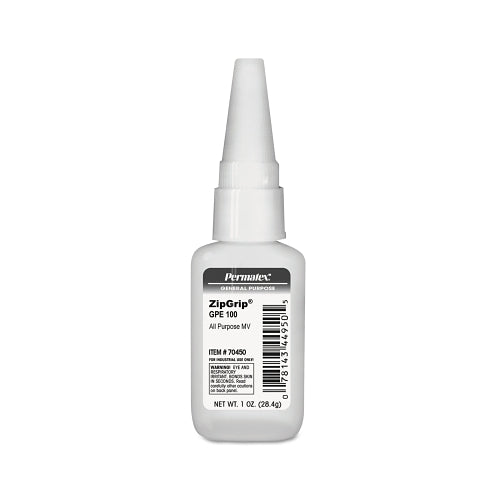 Permatex Zip Grip Gpe 100 Cyanoacrylate Adhesive, 1 Oz, Bottle, Clear - 1 per EA - 70450