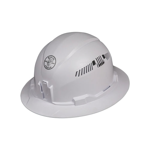 Klein Tools Type 1 Hard Hat, Ratchet With Pivot Suspension, Full Brim Vented, White - 1 per EA - 60401