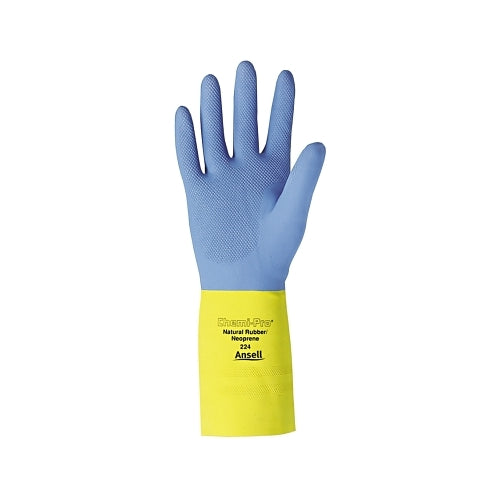 Ansell Alphatec 87-224 Neoprene Gloves, Cotton Flock Lined, Size 10, Yellow/Blue - 12 per DZ - 8722410