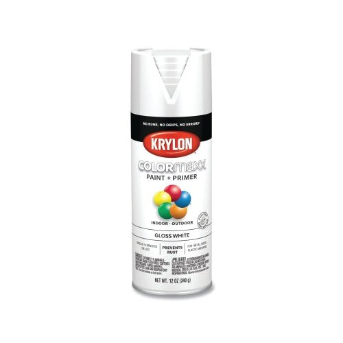 Krylon Colormaxx x0099 Pintura + Pintura en aerosol de imprimación, 12 onzas, blanco, brillante - 6 por CA - K05545007