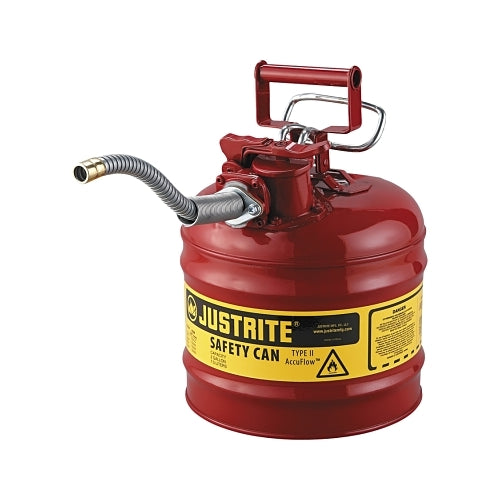 Justrite Type Ii Accuflow Safety Can, Gas, 2 Gal, Red, Includes 5/8 Inches Od Flexible Metal Hose - 1 per EA - 7220120