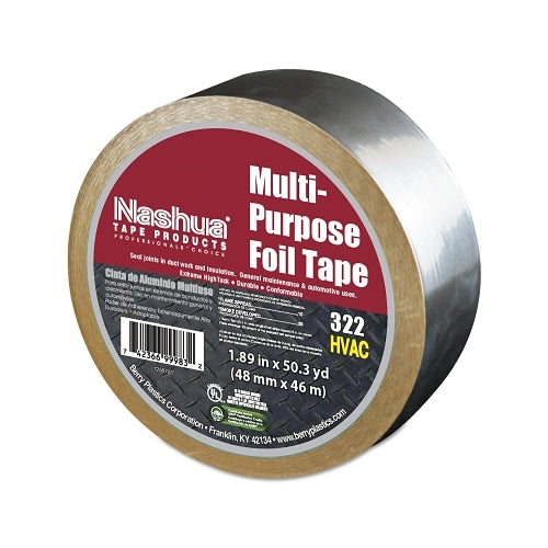 Nashua 322 Multi-Purpose Plain Foil Tape, 2 Inches X 50 Yd, 5 Mil, Aluminum Silver - 1 per RL - 1087627