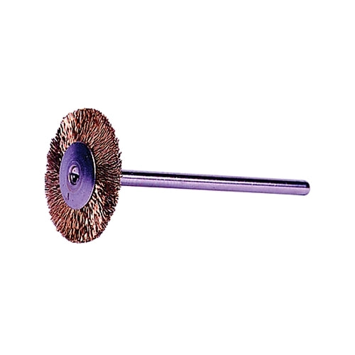 Brosse de roue miniature montée sur tige Weiler, 3/4 pouces de diamètre, fil de laiton de 0,005 pouces, 37 000 tr/min - 1 par EA - 26144