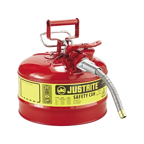 Justrite Type Ii Accuflow Safety Can, Gas, 2.5 Gal, Red, Includes 5/8 Inches Od Flexible Metal Hose - 1 per EA - 7225120
