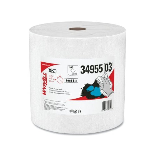 Wypall X60 Cloth Wiper, White, 13.4 Inches W X 12.4 Inches L, Jumbo Roll, 1100 Sheets/Roll - 1 per RL - 34955