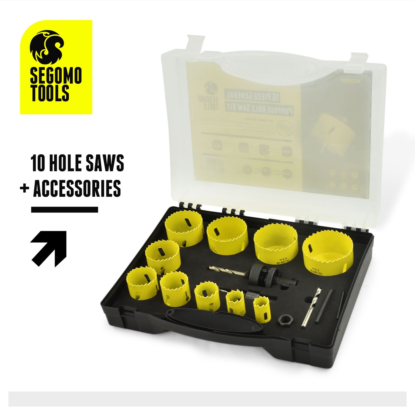 Segomo Tools Kit de sierra perforadora bimetálica de uso general de 16 piezas (3/4 pulgadas a 2 1/2 pulgadas) - HOLESAWSAE 