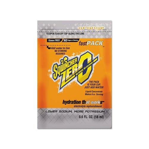 Sqwincher Zero Sugar-Free Fast Pack, 0.6 Oz, Yields 6 Oz, Orange - 200 per CA - 159015500