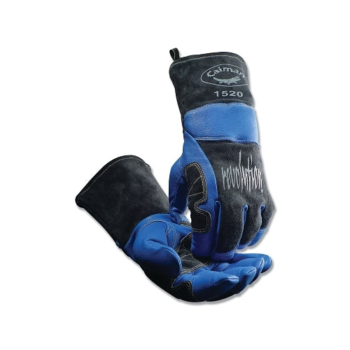 Caiman 1520 Revolution Premium Goat Grain Wool Insulated Back Mig/Stick/Plasma Welding Gloves, One Size, Black/Blue, Gauntlet Cuff - 1 per PR - 1520L