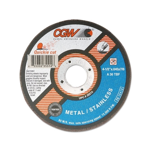 Cgw Abrasives Quickie Cut Type 1 Extra Thin Cut-Off Wheel, 6 Inches Dia, 0.045 Inches Thick, 7/8 Inches Arbor, 36 Grit - 25 per BOX - 35517