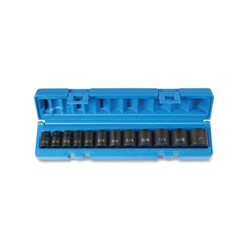 Grey Pneumatic Impact Socket Set, 3/8 Inches Drive, Sae, 6-Point, 5/16 Inches To 1 Inches Socket Size, 12-Pc Standard Length - 1 per EA - 1213