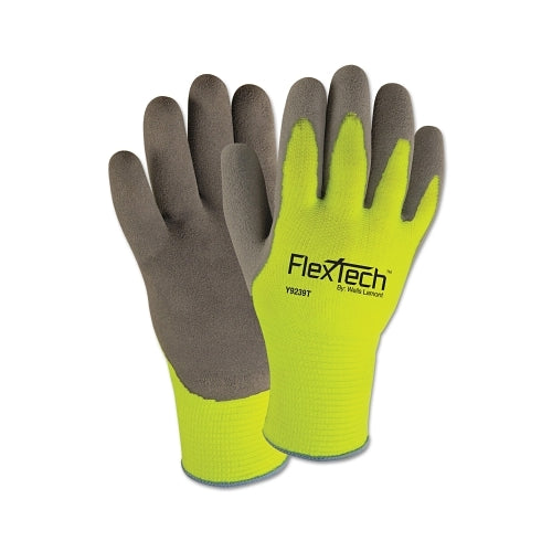 Wells Lamont Flextech_x0099_ Hi-Visibility Knit Thermal Gloves With Latex Palm, X-Large, Gray/Green - 1 per PR - Y9239TXL