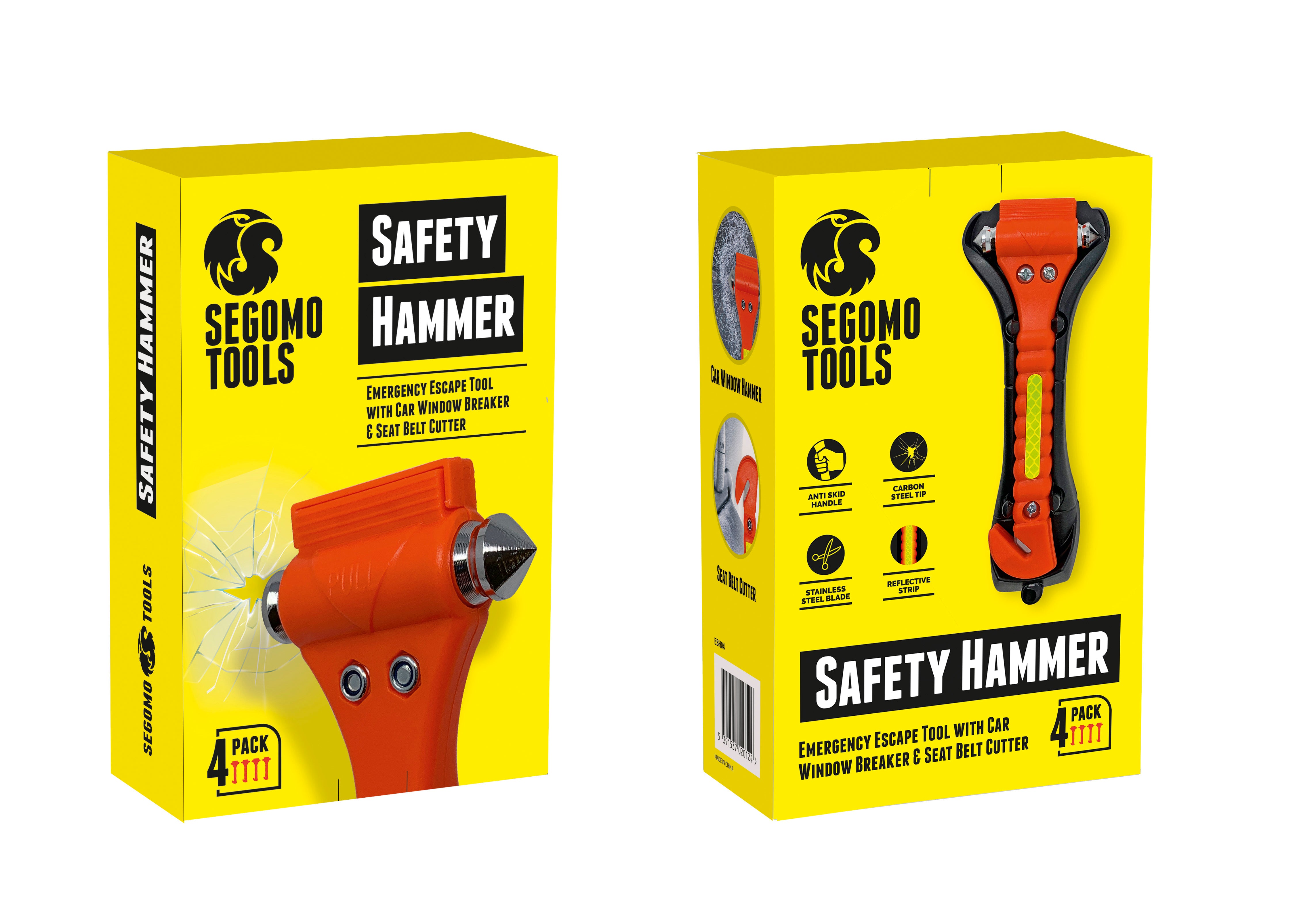 Segomo Tools 4 x Emergency Escape Safety Hammers with Car Window Break