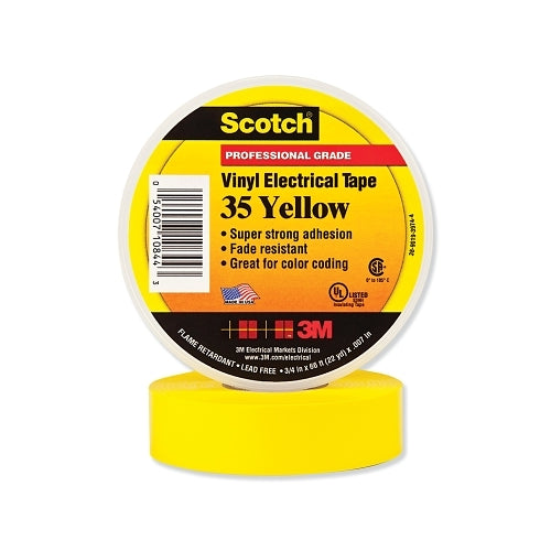 Scotch Vinyl Electrical Color Coding Tape 35, 3/4 Inches X 66 Ft, Yellow - 1 per RL - 7000006096
