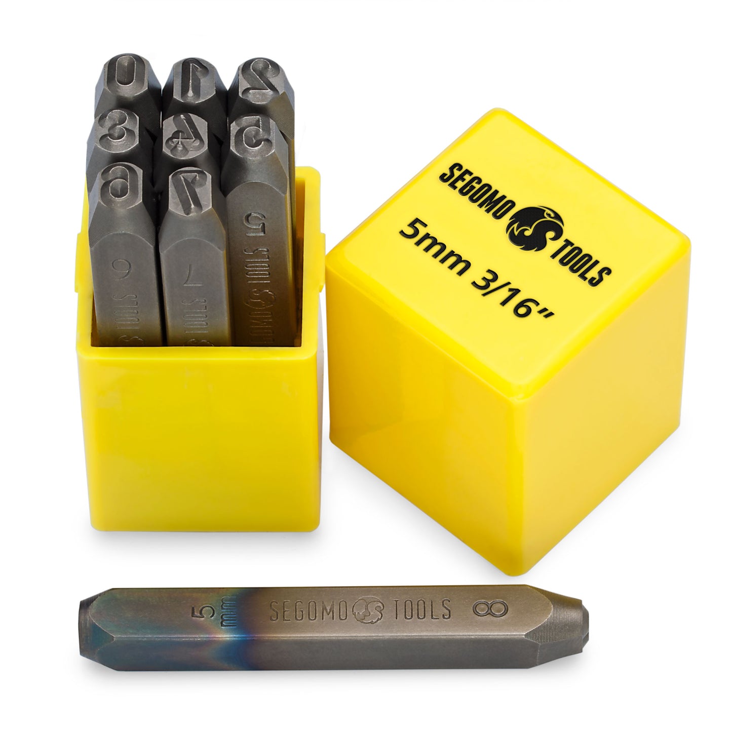 Segomo Tools Lot de 9 tampons de poinçonnage professionnels 5 mm 3/16" (tailles : 0-8) (pour cuir, bois, cuivre, laiton, aluminium, acier doux) – NUMBER316