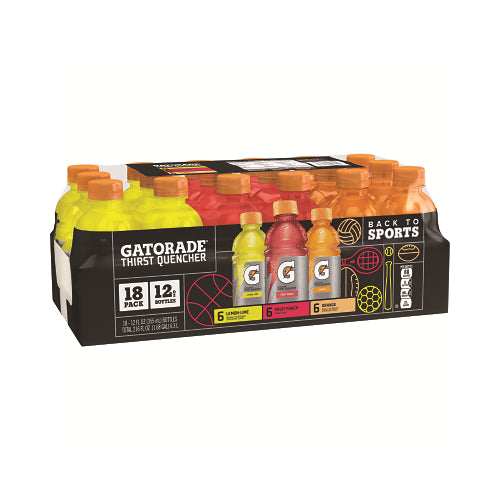 Gatorade Thirst Quencher 12 Oz Ready To Drink Multipack, 6 Lemon Lime, 6 Fruit Punch, 6 Orange - 18 per CA - 12324