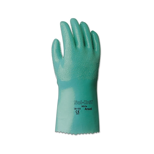Alphatec 39-124 14 Inches Reinforced Nitrile Gloves, Gauntlet Cuff, Interlock Knit Cotton Liner, Size 8, Green - 12 per DZ - 103713