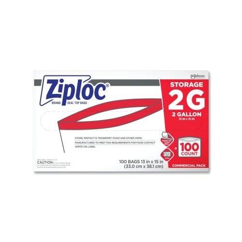 Ziploc Double Zipper Storage Bag, 2 Gal, 100/Box - 1 per EA - 682253