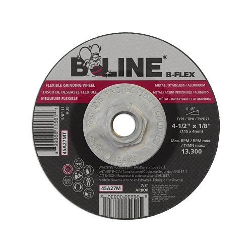 B-Line Abrasives Flexible Depressed Center Wheel, 4-1/2 Inches Dia, 1/8 Inches Thick, 5/8 In-11 Arbor, 46 Grit, Aluminum Oxide - 10 per PK - 90919