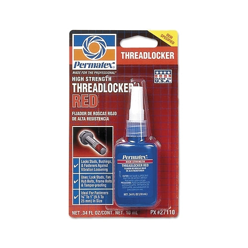 Permatex High Strength Red Threadlocker, 10 Ml, 1/4 Inches To 3/4 Inches Thread - 1 per EA - 27110
