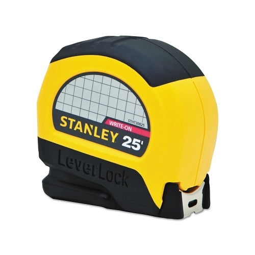 Stanley Leverlock Tape Measure, 1 Inches W X 25 Ft L, Sae, Black/Yellow - 4 per BX - STHT30825