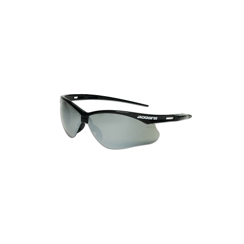 Jackson Safety Sg Series Gafas de seguridad, tamaño universal, lente de espejo ahumado, marco negro, capa dura antiarañazos, 1 por EA - 50006