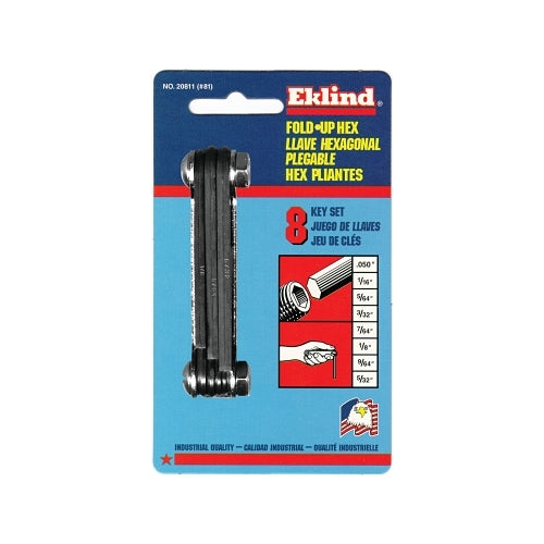 Eklind Tool Inch Fold-Up Hex Key Set, 8 Per Fold-Up, Hex Tip, Inch, Short - 1 per ST - 20811