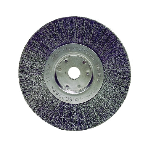 Weiler Narrow Face Crimped Wire Wheel, 6 Inches Dia X 3/4 Inches W Face, 0.006 Inches Stainless Steel Wire, 6000 Rpm - 1 per EA - 01675
