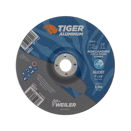 Weiler Aluminum Combo Wheels, 7 Inches Dia., 7/8 Inches Arbor, Type 27, 30 Grit, Alum. Oxide - 25 per PK - 58221