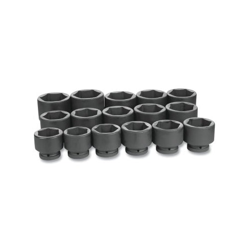 Grey Pneumatic Impact Socket Set, 1 Inches Drive, Sae, 6-Point, 2-1/16 Inches To 3 Inches Socket Size, 16-Pc Standard Length - 1 per EA - 9016