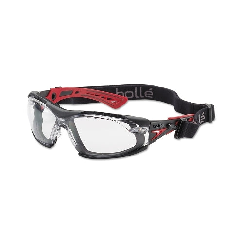 Bolle Safety Rush+ Series Safety Glasses, Clear Lens, Anti-Fog,Anti-Scratch, Polycarbonate, Black/Red Frame - 10 per BX - 40252