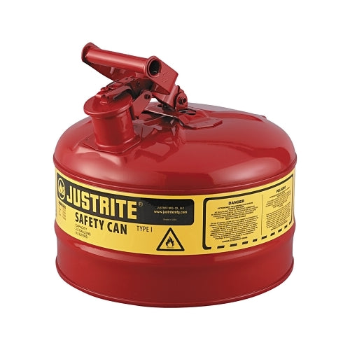 Justrite Type I Steel Safety Can, Flammables, 2.5 Gal, Red - 1 per EA - 7125100