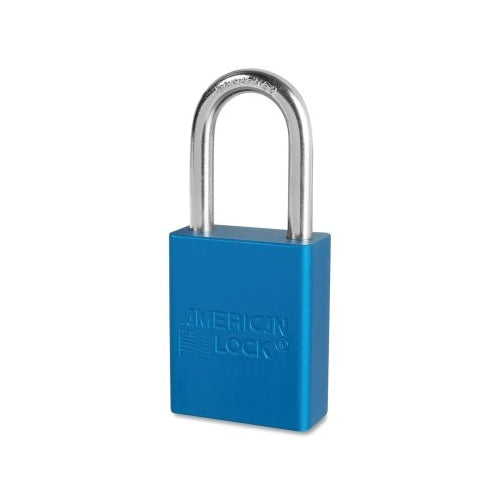 American Lock Anodized Aluminum Safety Padlock, 1/4 Inches Dia, 1-1/2 Inches L, 25/32 Inches W, Blue, Keyed Alike, Key - 33838 - 6 per BX - A1106KABLU33838