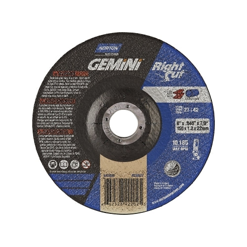 Norton Gemini Rightcut Right Angle Cut-Off Wheel, Type 27/42, 6 Inches Dia X 0.045 Inches Thick X 7/8 Inches Arbor, 25 Ea/Pk - 25 per PK - 66252842202